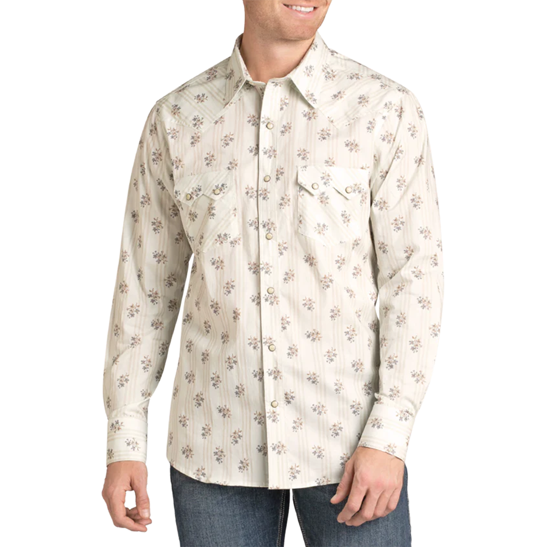 Rock & Roll Denim Men's Floral Print Long Sleeve Snap Shirt