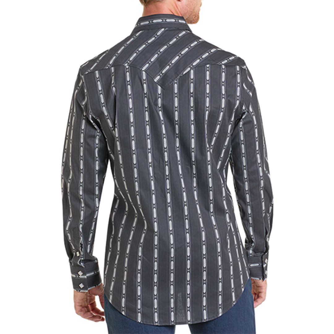 Rock & Roll Denim Men's Printed Stripe Long Sleeve Snap Shirt