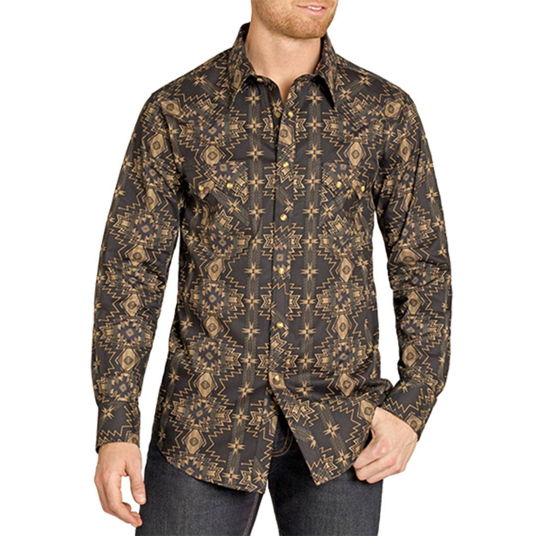 Chemise à pression à manches longues imprimée Aztec Rock & Roll Denim pour homme