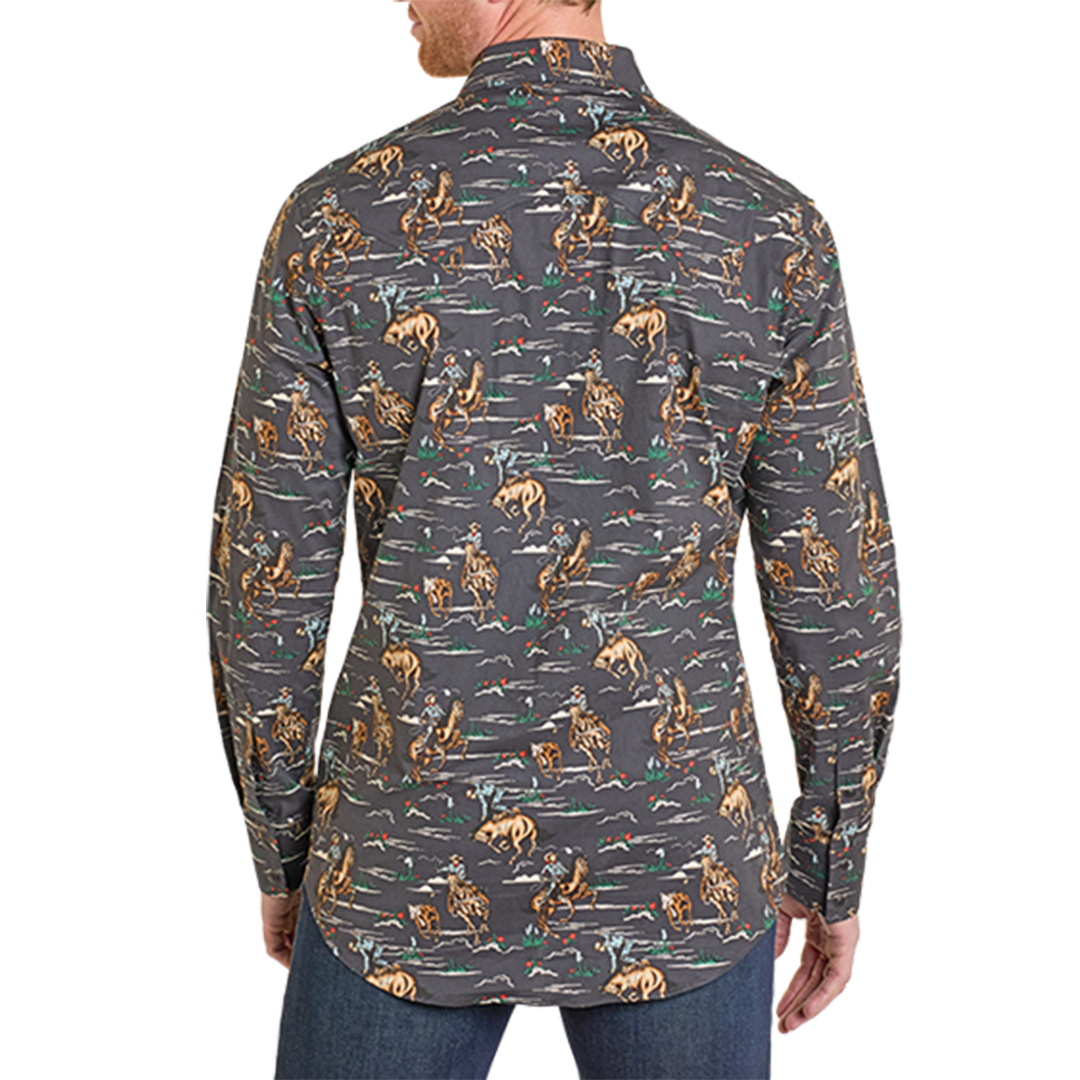 Rock & Roll Denim Men's Novelty Print Long Sleeve Snap Shirt