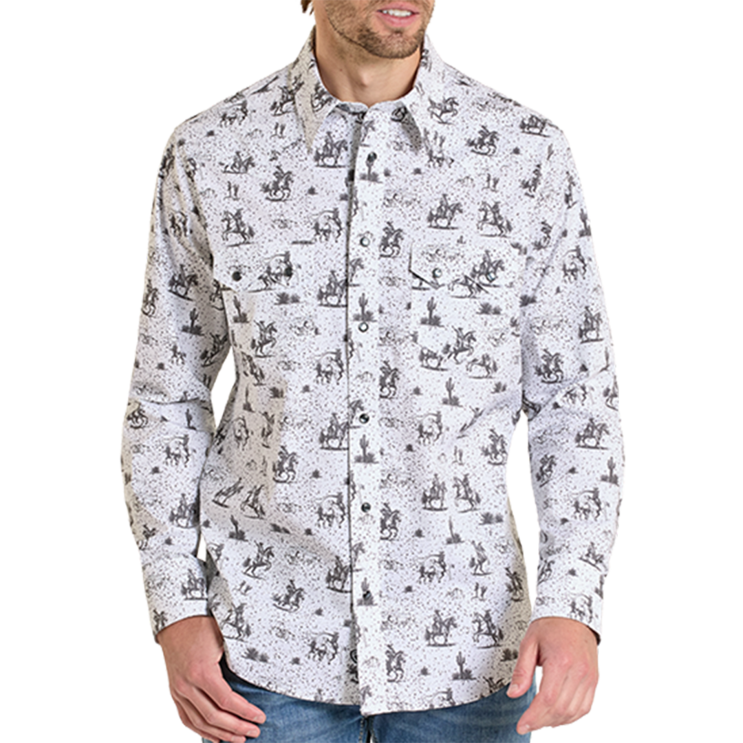 Chemise à manches longues à boutons-pression avec imprimé fantaisie Rock & Roll Denim pour homme