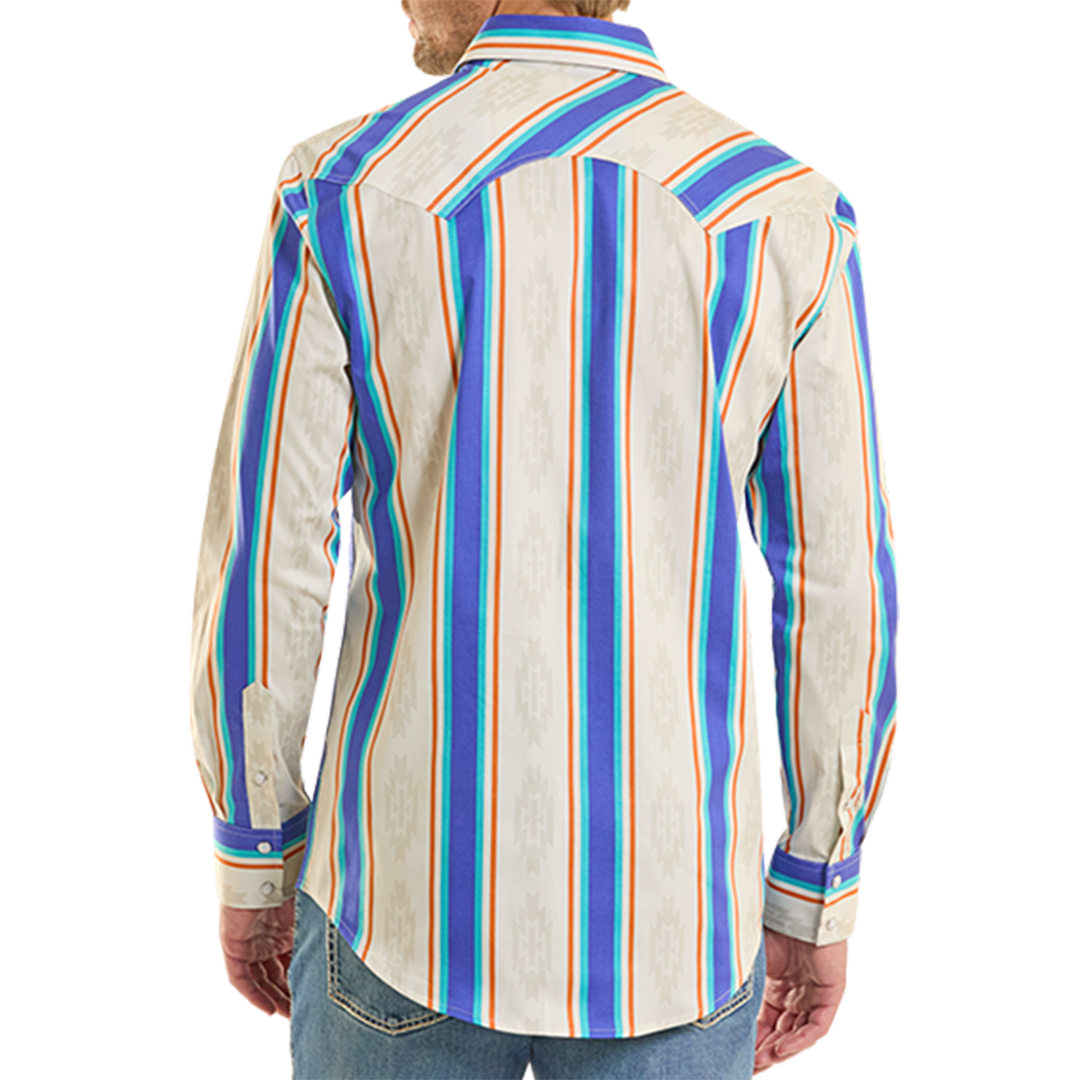 Rock & Roll Denim Men's Aztec And Striped Print Long Sleeve Snap Shirt