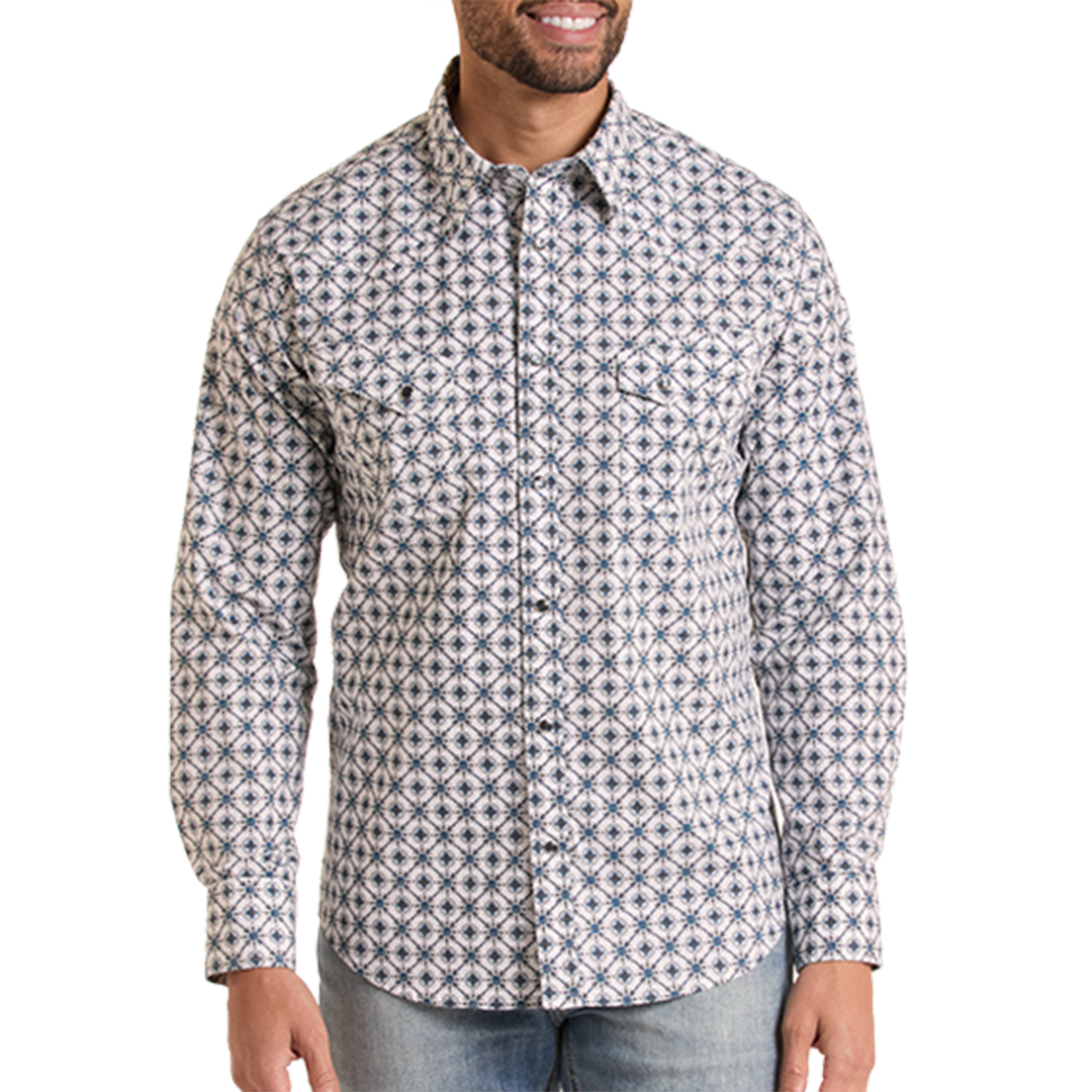 Rock & Roll Denim Men's Medallion Print Long Sleeve Snap Shirt