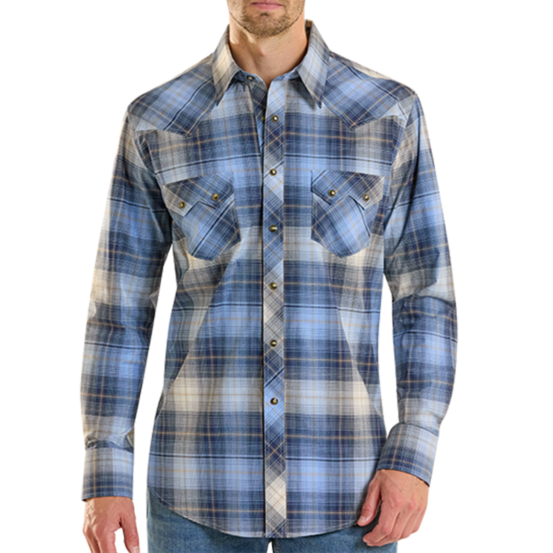 Rock & Roll Denim Men's Plaid Print Long Sleeve Snap Shirt