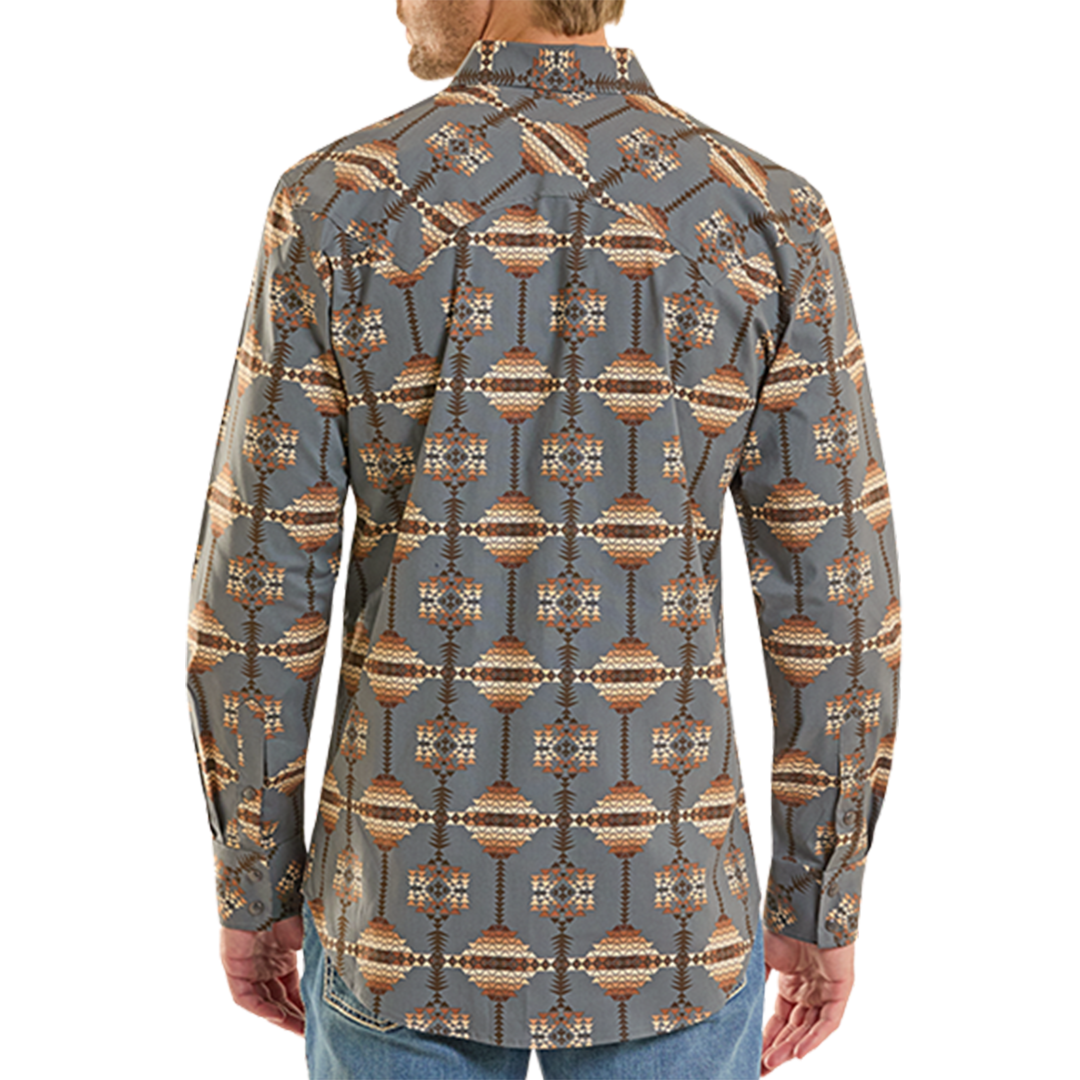 Rock & Roll Denim Men's Aztec Print Long Sleeve Snap Shirt