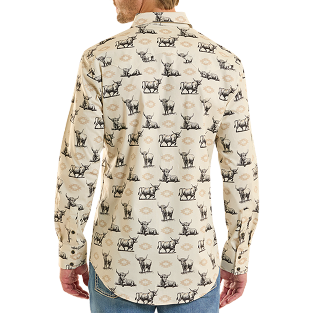 Rock & Roll Denim Men's Bull And Aztec Print Long Sleeve Snap Shirt