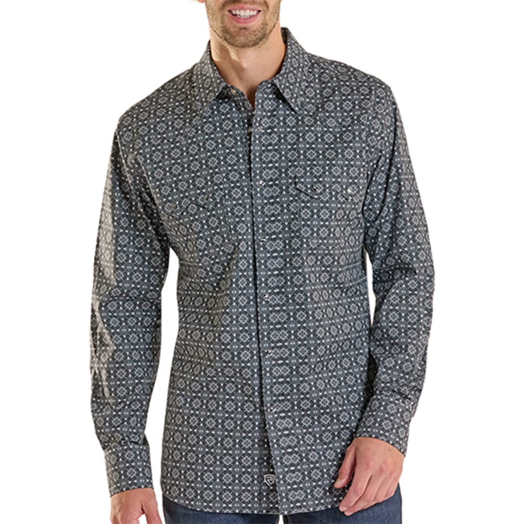 Chemise à manches longues à boutons-pression avec imprimé fantaisie Rock & Roll Denim pour homme