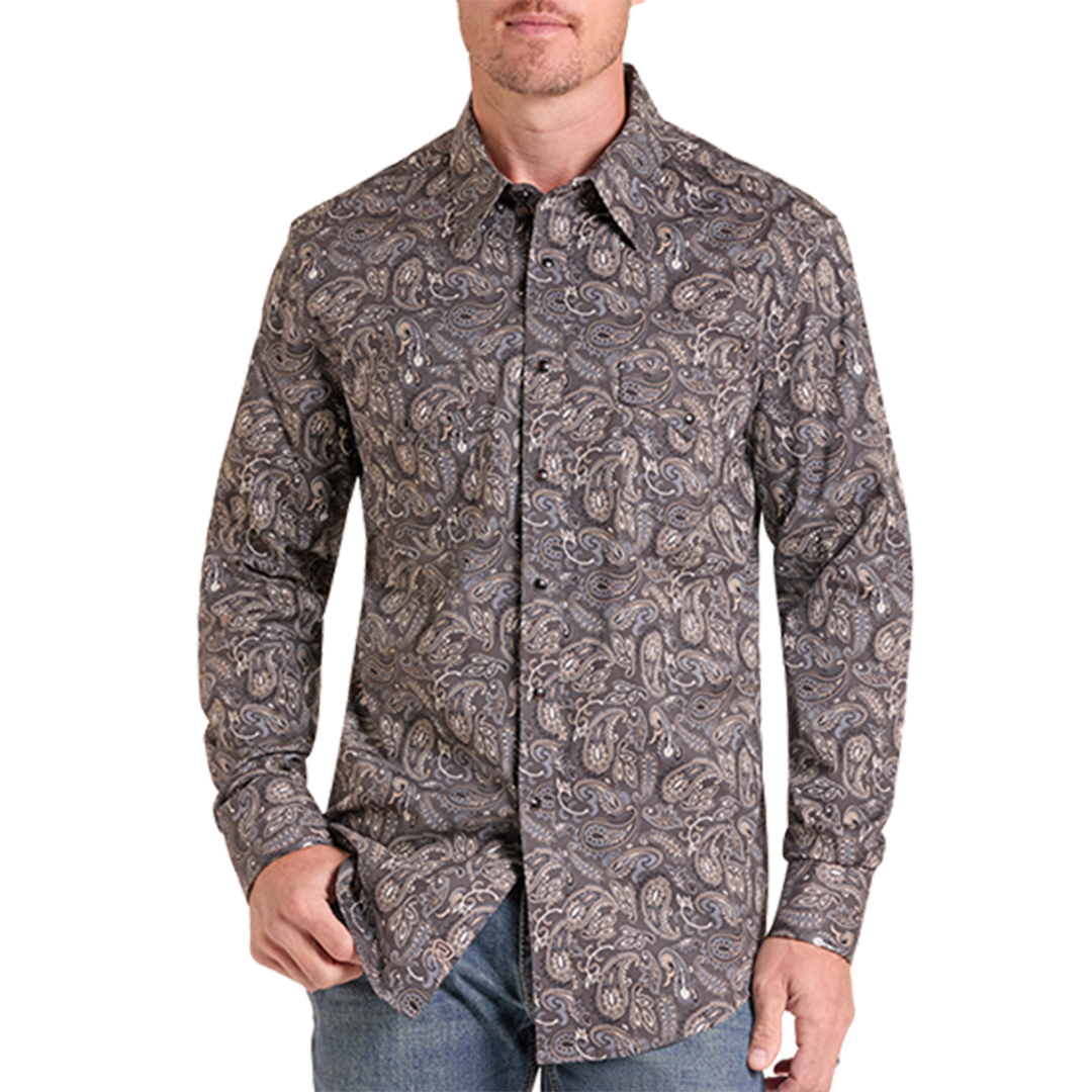 Chemise à manches longues à boutons-pression avec imprimé fantaisie Rock & Roll Denim pour homme
