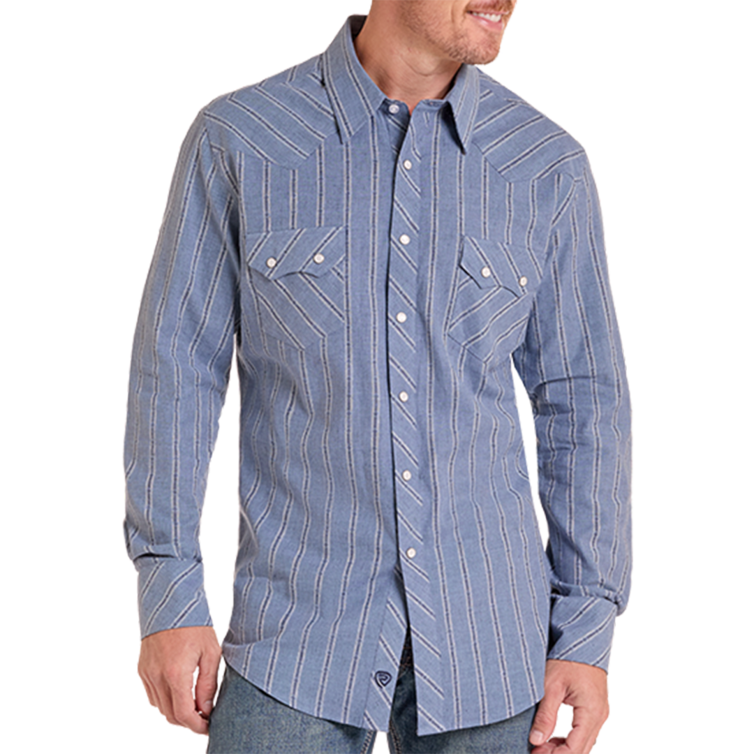 Chemise à manches longues à boutons-pression avec imprimé fantaisie Rock & Roll Denim pour homme