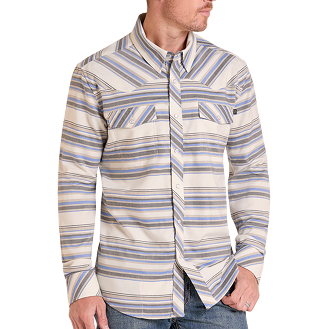 Chemise à manches longues à boutons-pression avec imprimé fantaisie Rock & Roll Denim pour homme