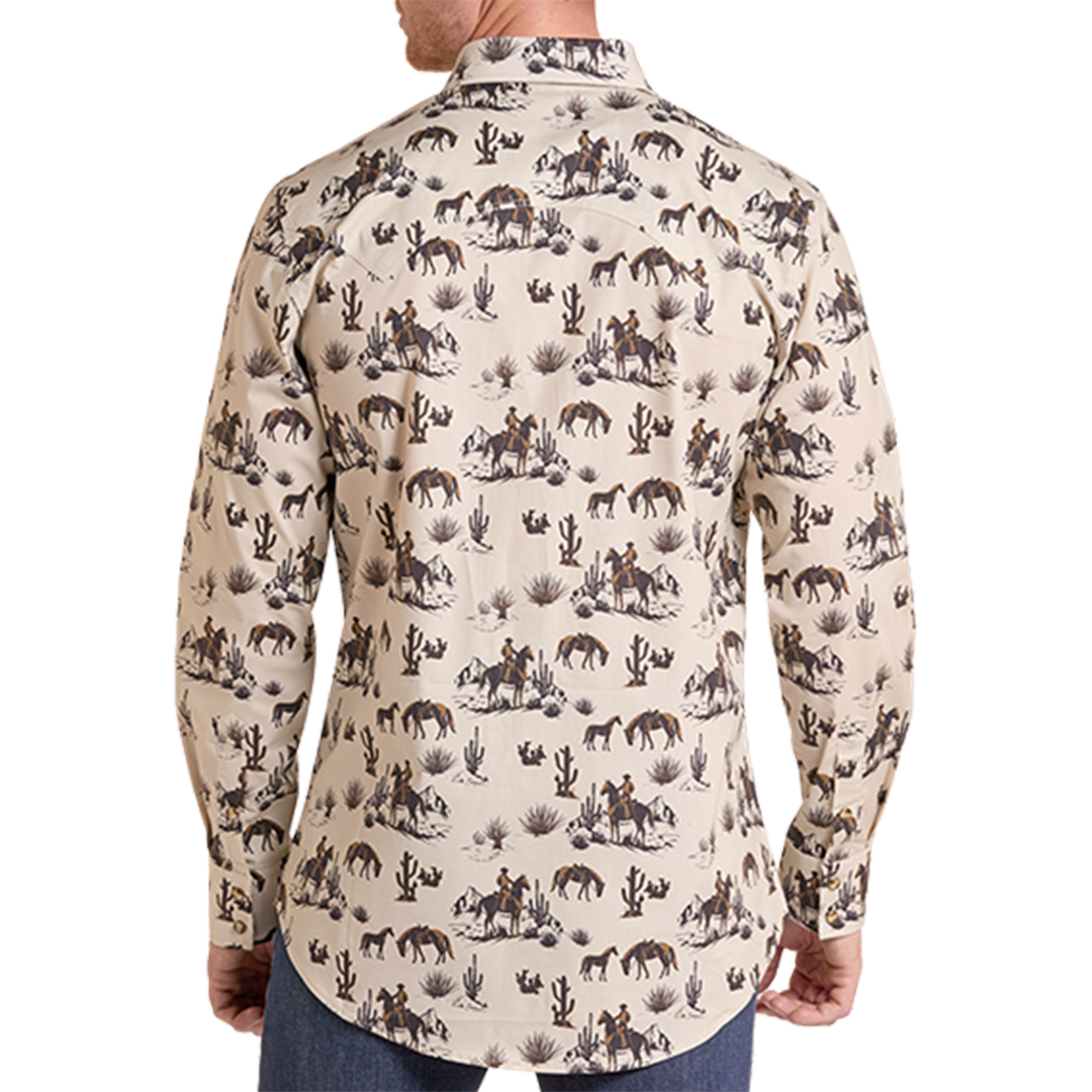 Rock & Roll Denim Men's Novelty Landscape Print Long Sleeve Snap Shirt