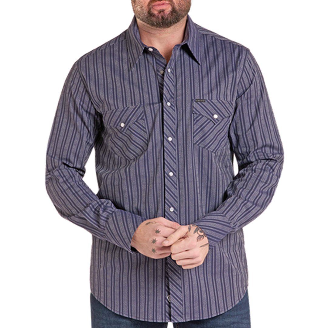 Chemise à manches longues à boutons-pression avec imprimé fantaisie Rock & Roll Denim pour homme