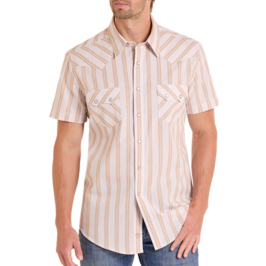 Rock & Roll Denim Men's Stripe Print Short Sleeve Snap Shirt
