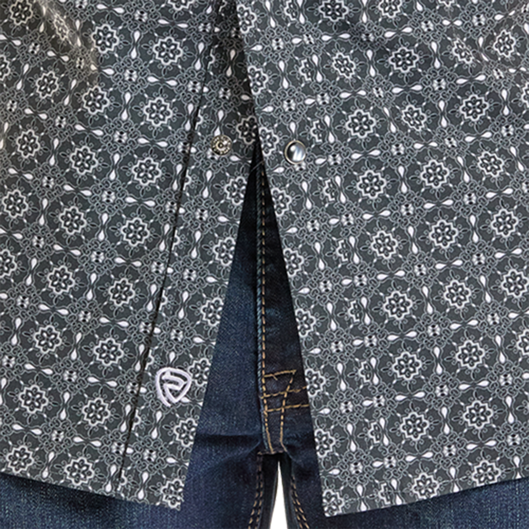 Chemise à pression à manches courtes avec médaillon pour homme Rock & Roll Denim