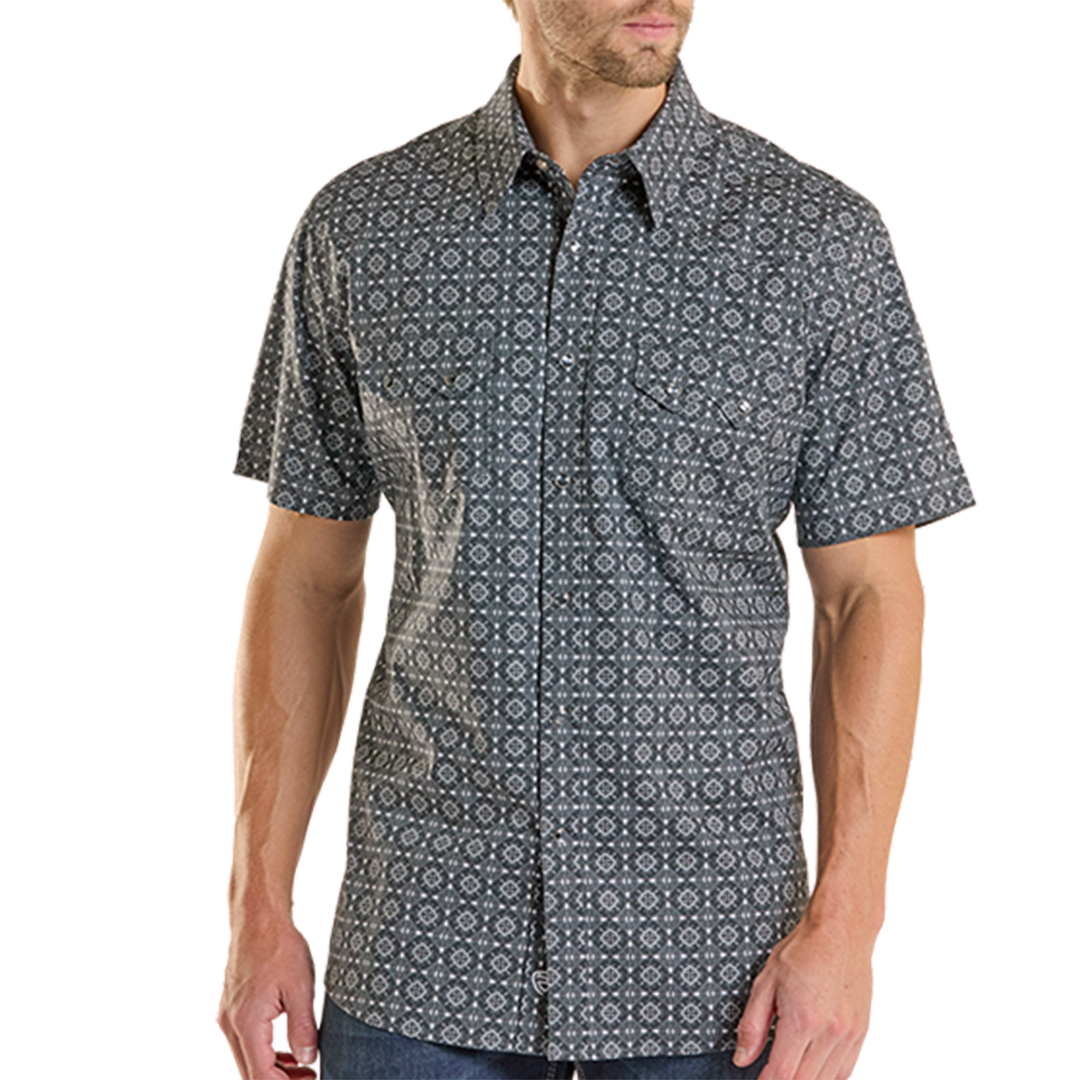 Chemise à pression à manches courtes avec médaillon pour homme Rock & Roll Denim