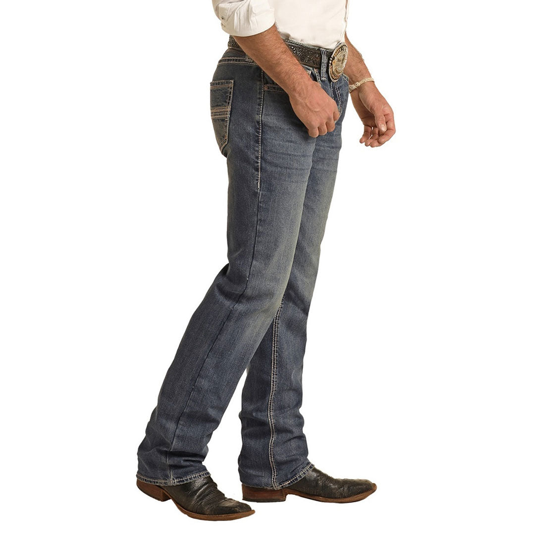Rock & Roll Denim Men's Vintage Pistol Regular Tapered Stretch Stackable Bootcut Jeans