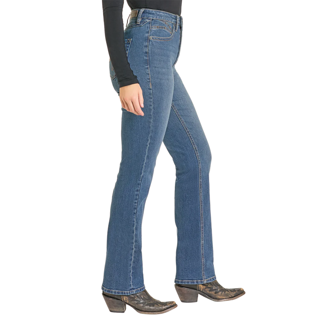 Rock & Roll Denim Women's High Rise Studded Pocket Modest Bootcut Jeans