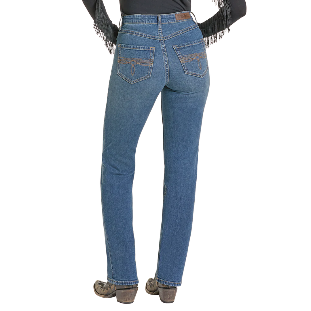 Rock & Roll Denim Women's High Rise Studded Pocket Modest Bootcut Jeans