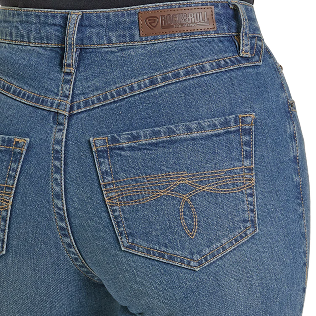 Rock & Roll Denim Women's High Rise Studded Pocket Modest Bootcut Jeans