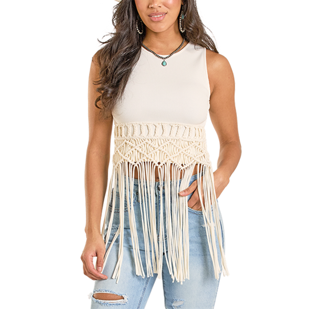 Haut à franges en macramé Rock & Roll Denim pour femme