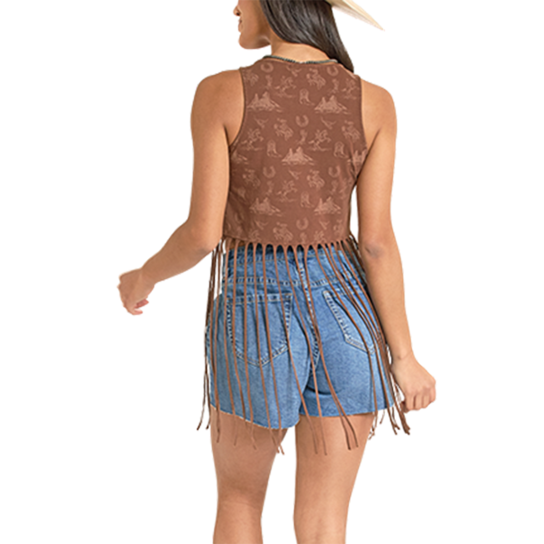 Rock & Roll Denim Women's Western Print Fringe Top