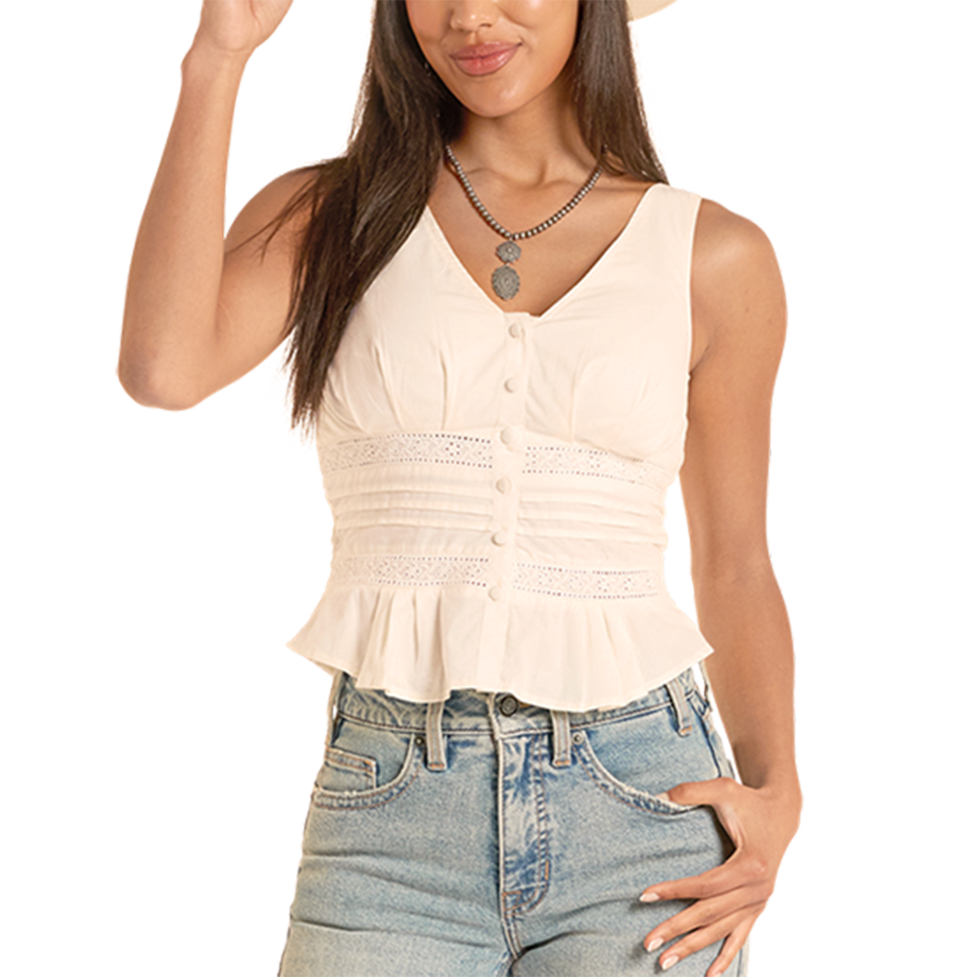 Rock & Roll Denim Women's Eyelet Inset Tank Top