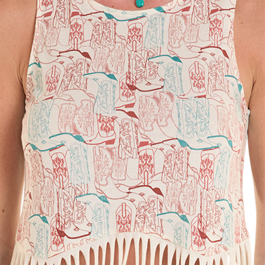 Rock & Roll Denim Women's Western Print Fringe Top
