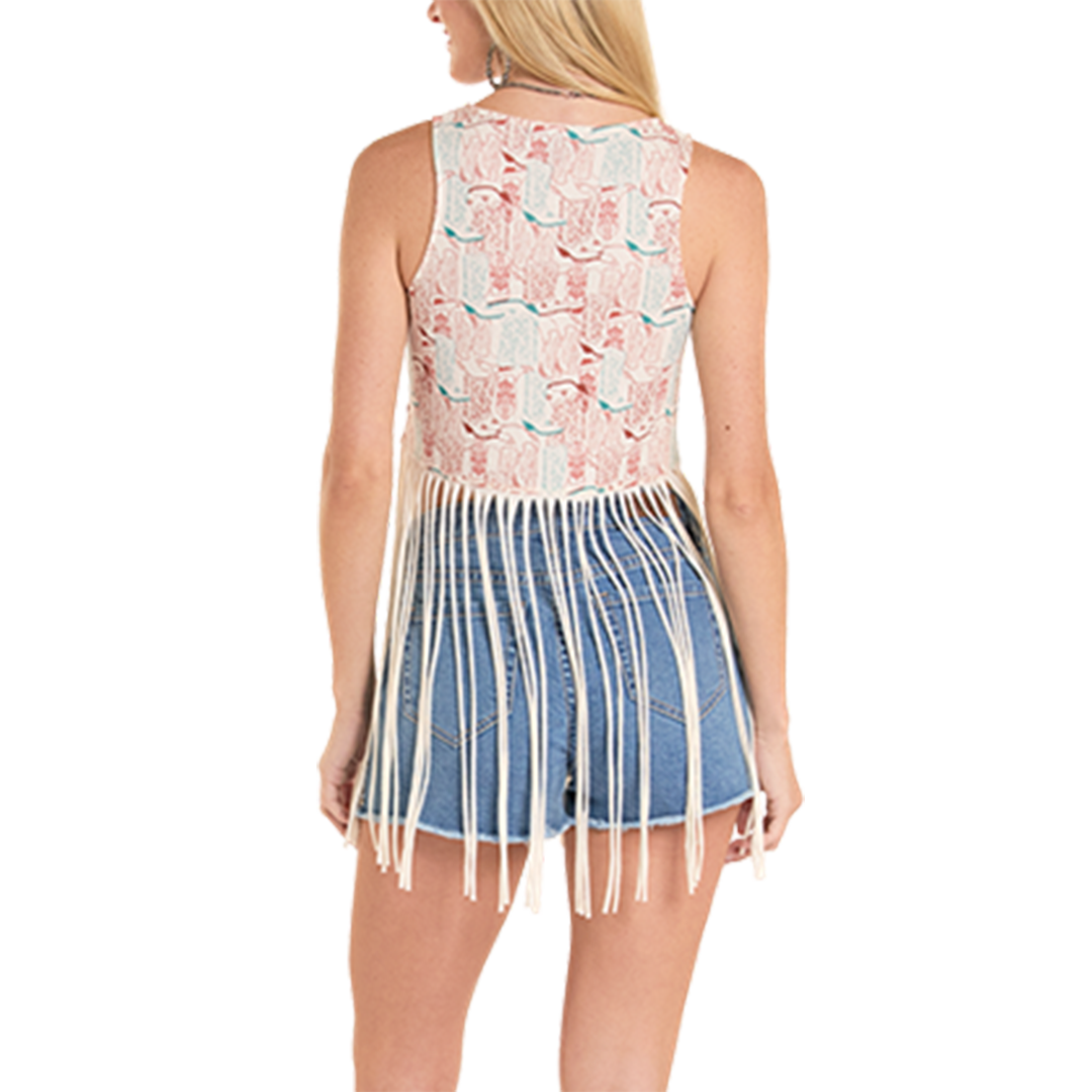 Rock & Roll Denim Women's Western Print Fringe Top