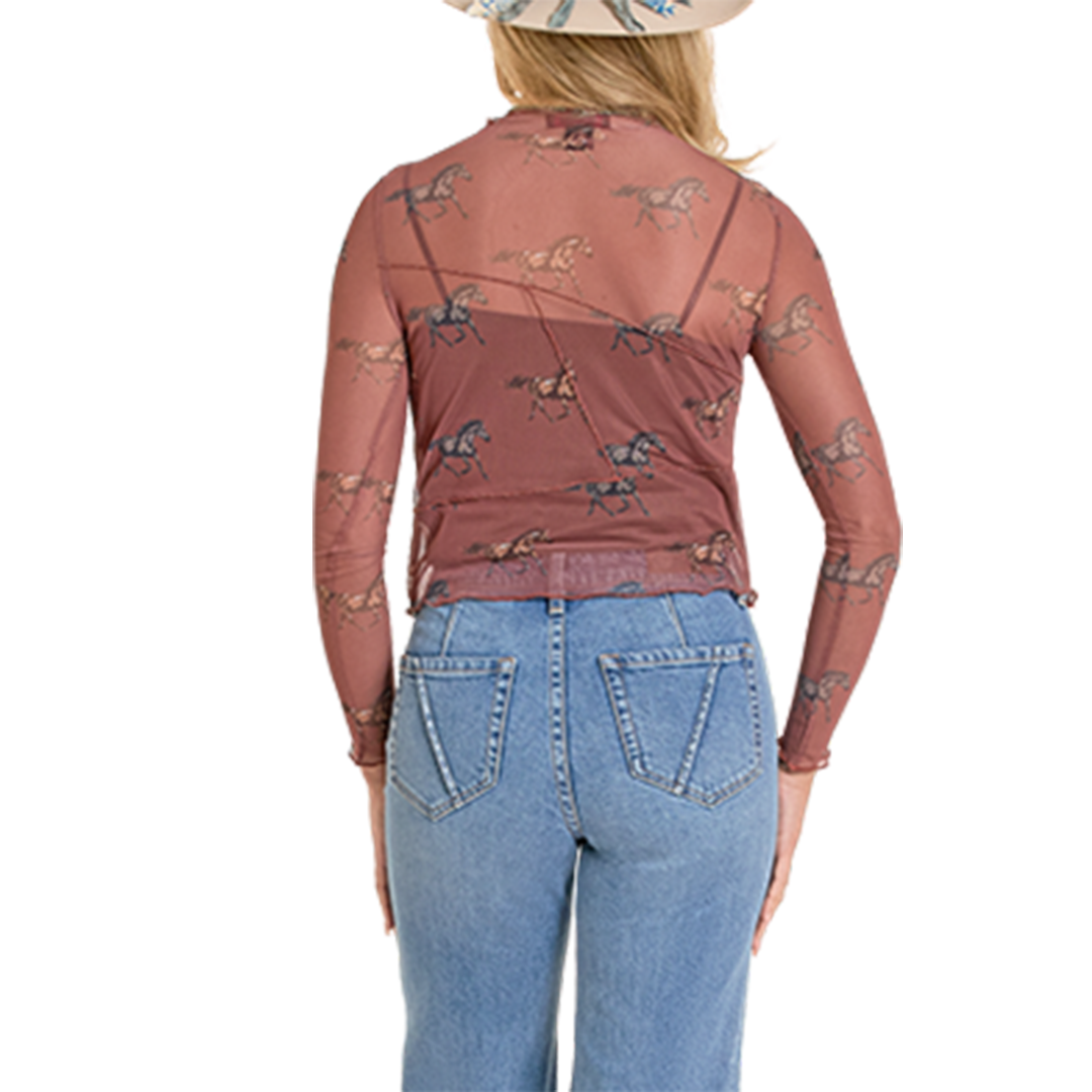 Rock & Roll Denim Women's Horse Print Mesh Top