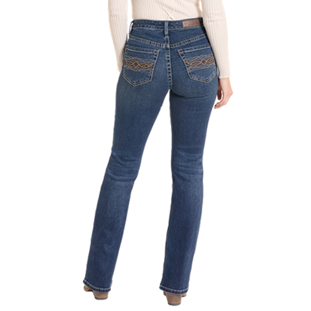 Rock & Roll Denim Women's Pleather Embroidery Bootcut Jeans