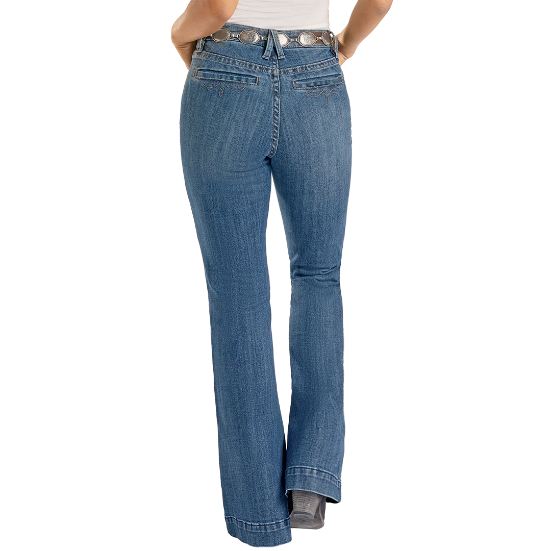Rock & Roll Denim Women's Mid Rise Boot Stitch Welt Pocket Denim Trousers