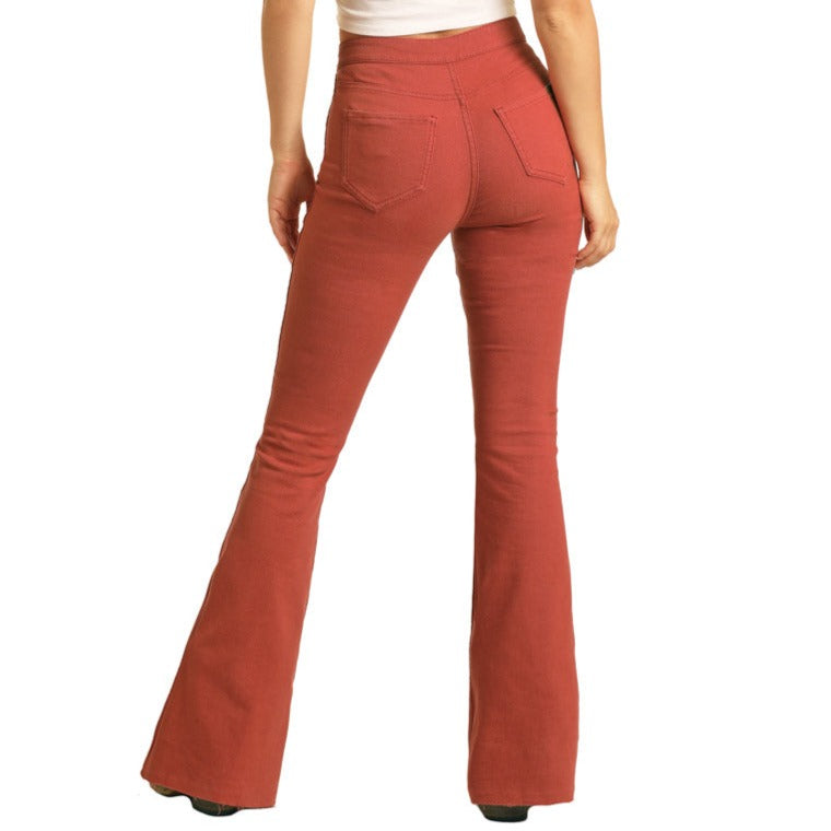 Rock & Roll Denim Women's Reversible Bandana Print Flare Jeans In Red