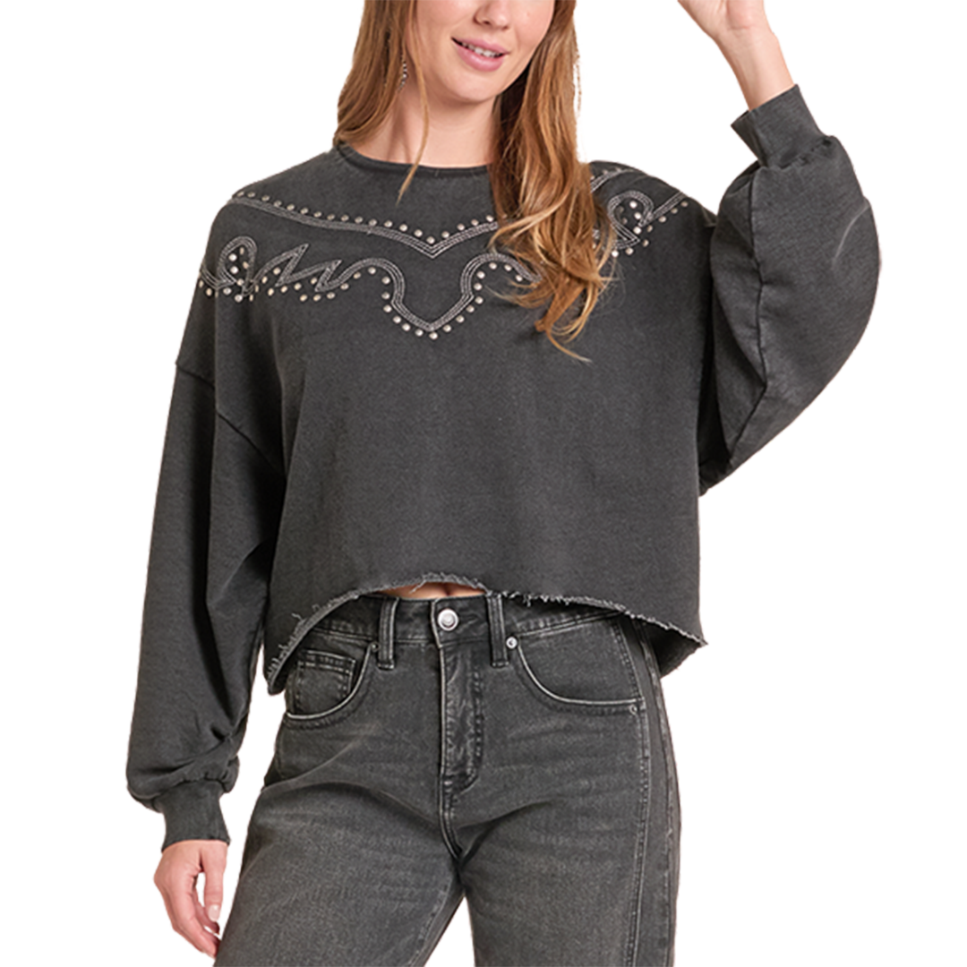 Rock & Roll Denim Women's Studded Crew Sweater