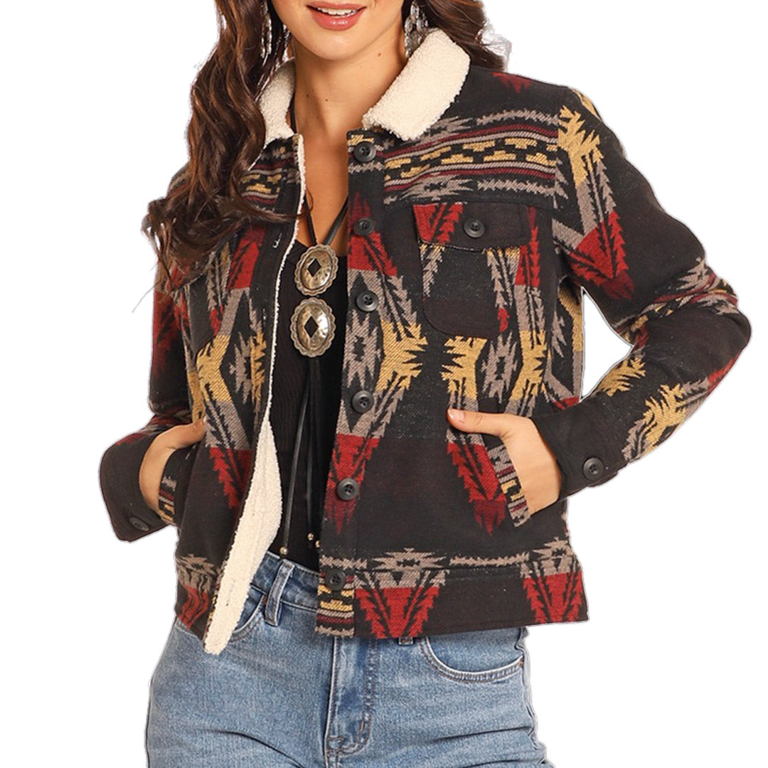 Rock & Roll Denim Women's Aztec Jacquard Sherpa Jacket