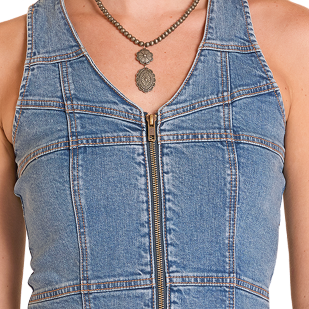 Rock & Roll Denim Women's Seamed Zip Up Vest