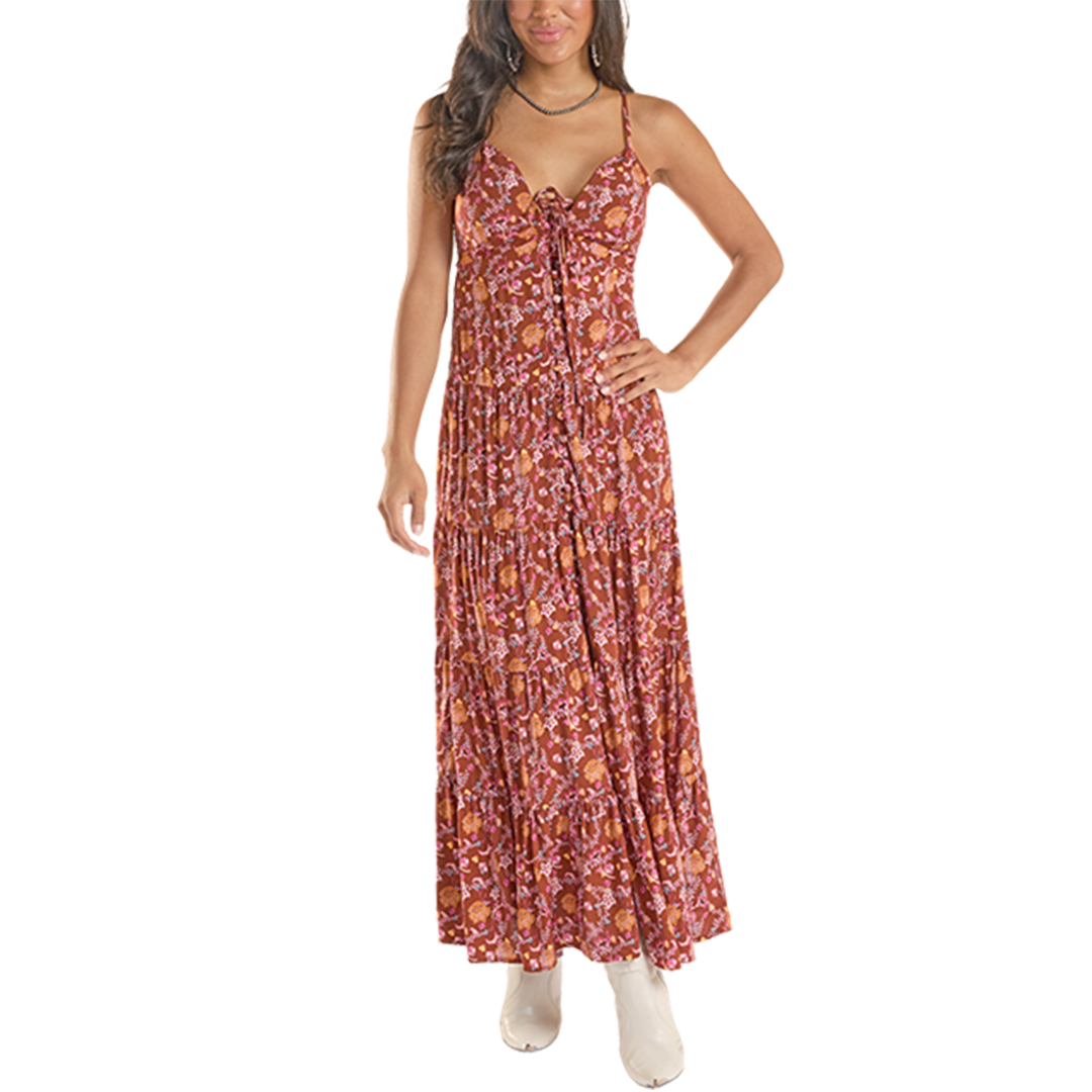 Rock & Roll Denim Women's Floral Halter Maxi Dress