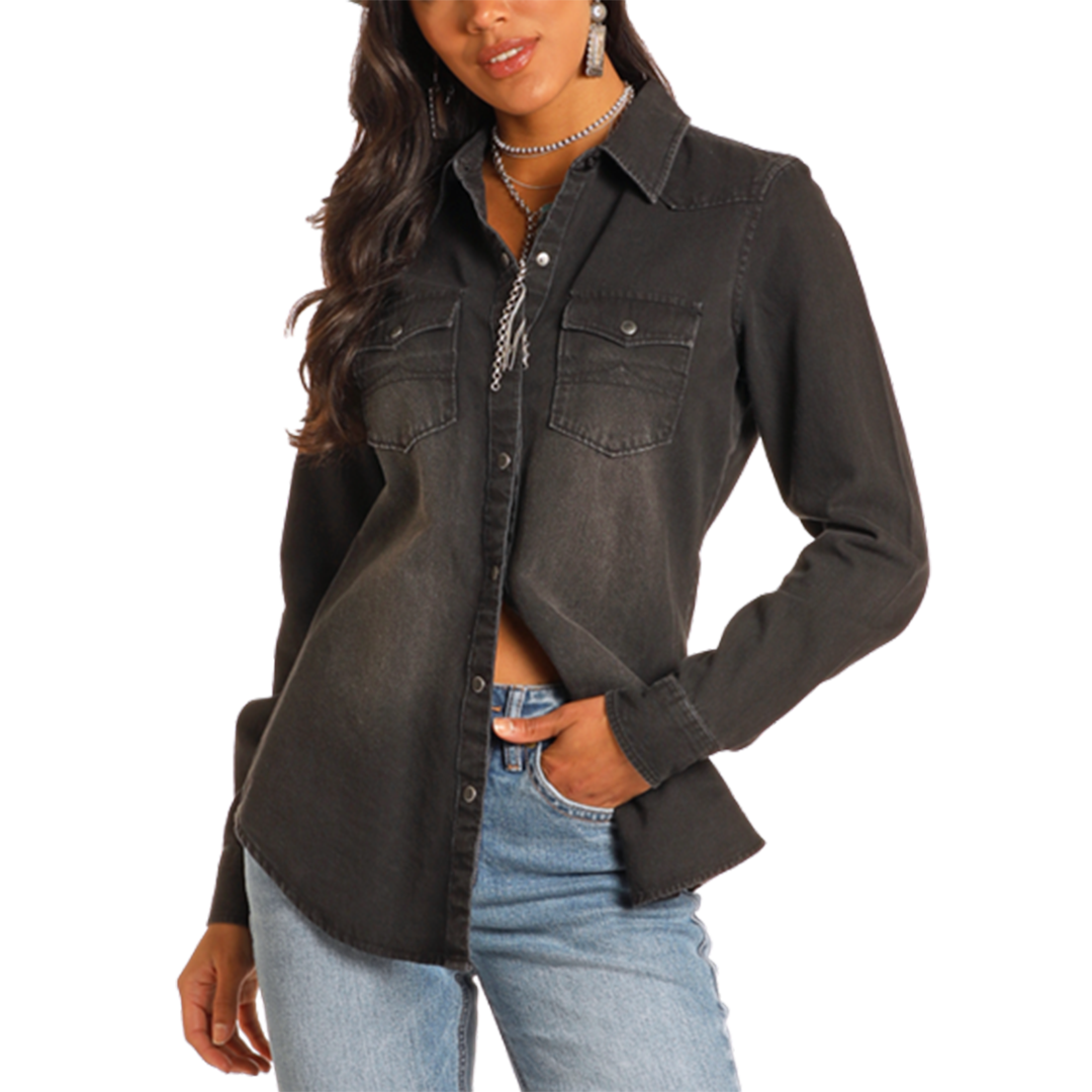 Rock & Roll Denim Women's Black Denim Long Sleeve Shirt