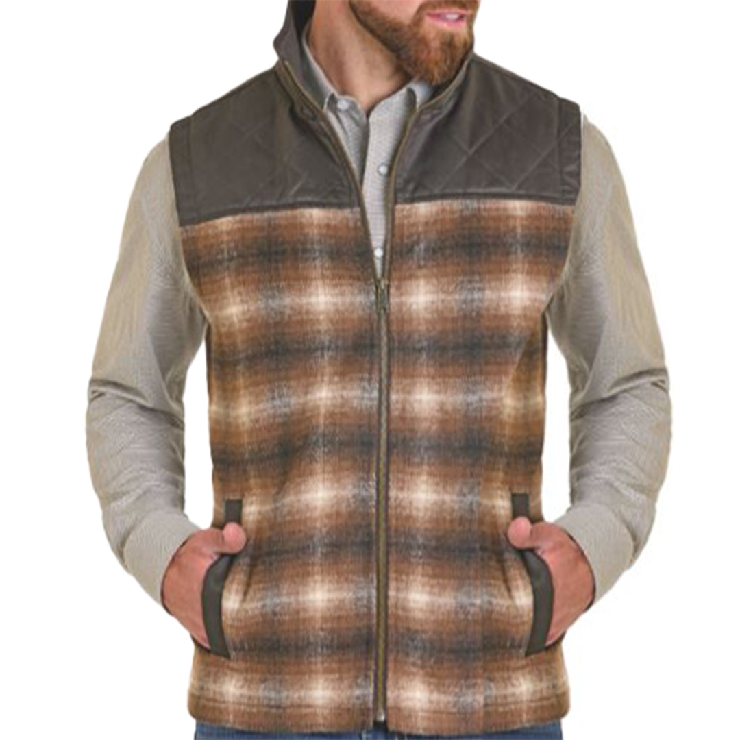 Powder River Outfitters Men's Plaid Yarndye Arizona Zip Vest