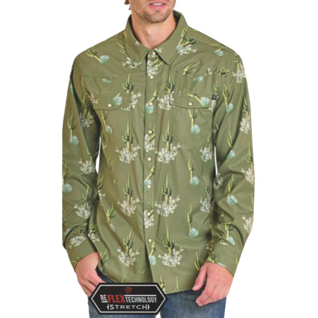 Chemise à boutons-pression manches longues imprimé cactus Rock & Roll Denim pour homme