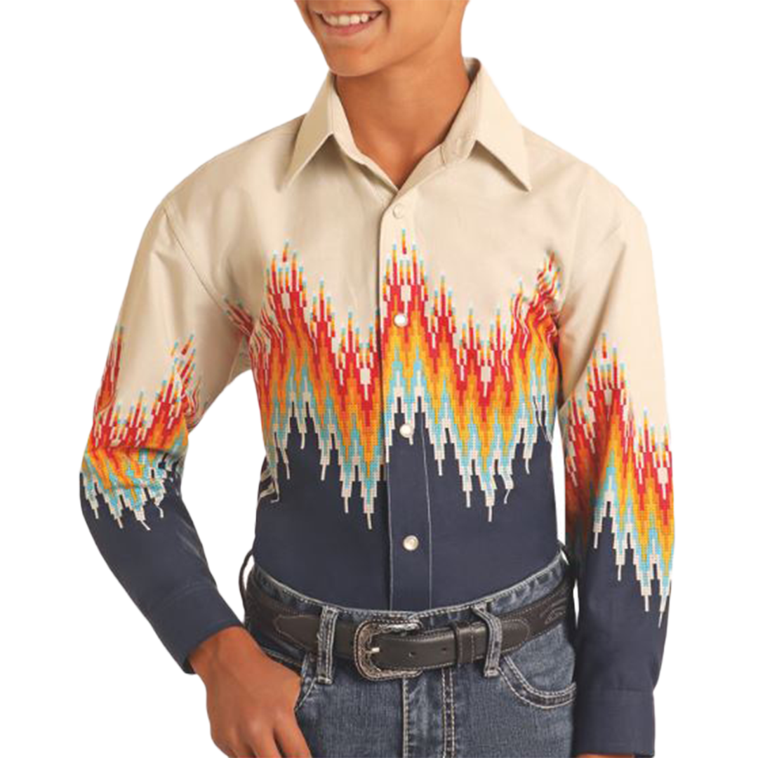 Panhandle Boys' Aztec Beaded Border Print Snap Shirt