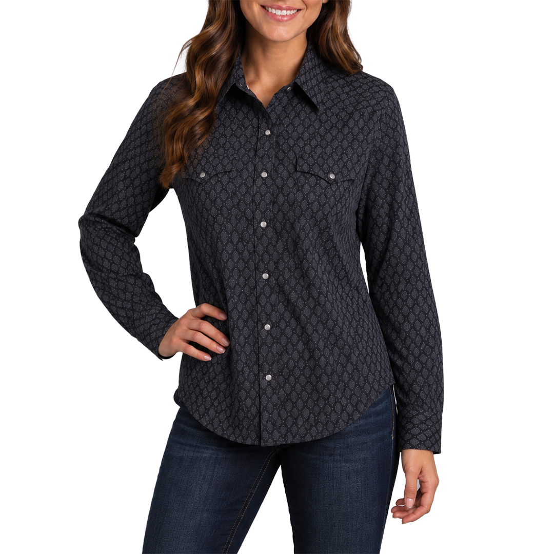 Chemise à boutons-pression à manches longues imprimé cheval Border pour femme Roper