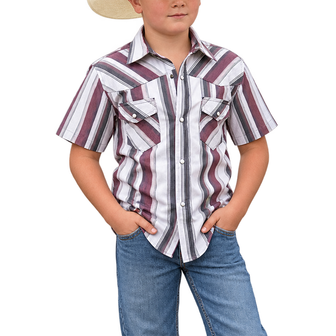Cinch Boys' Striped Print Short Sleeve Snap Shirt