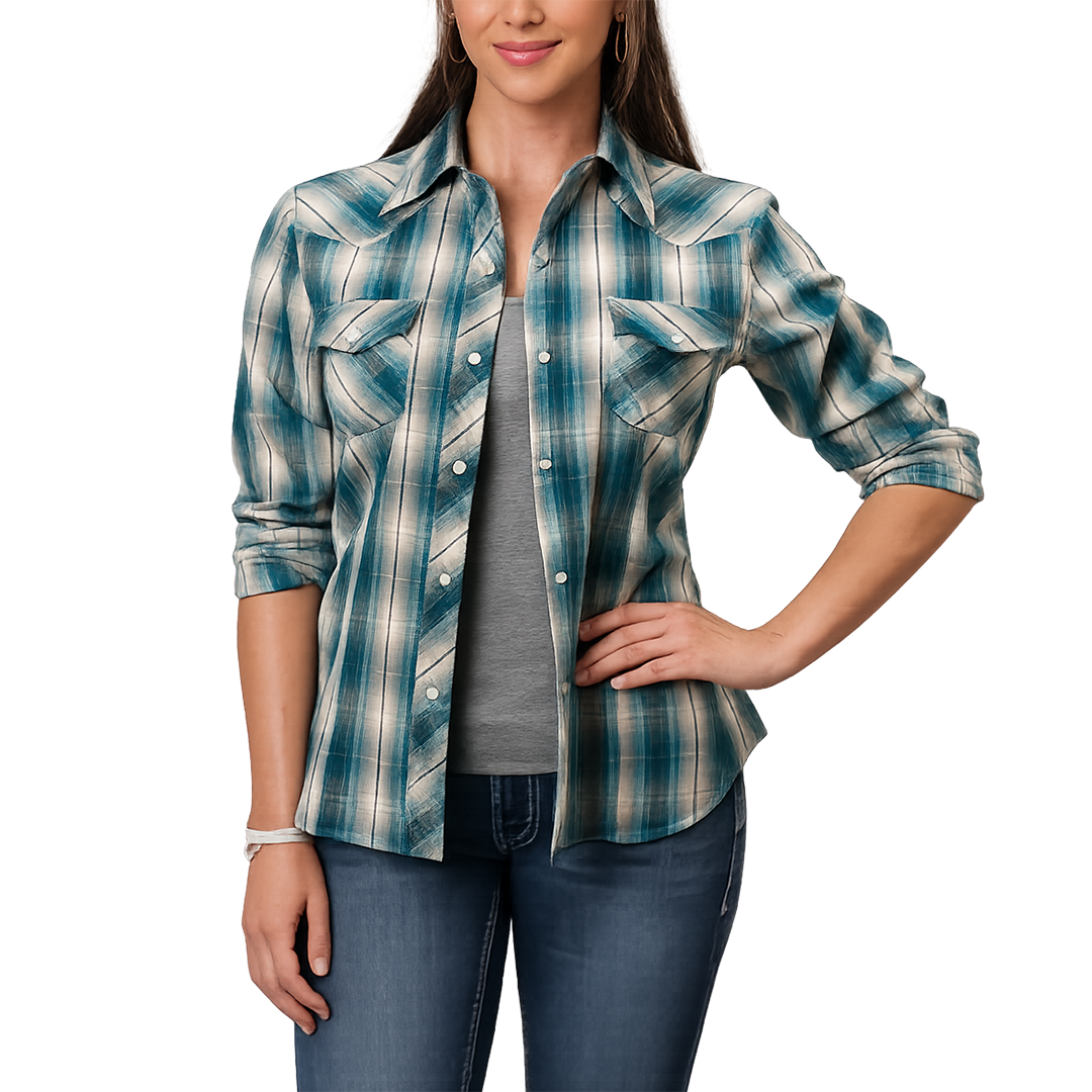 Chemise à boutons-pression à manches longues imprimé cheval Border pour femme Roper