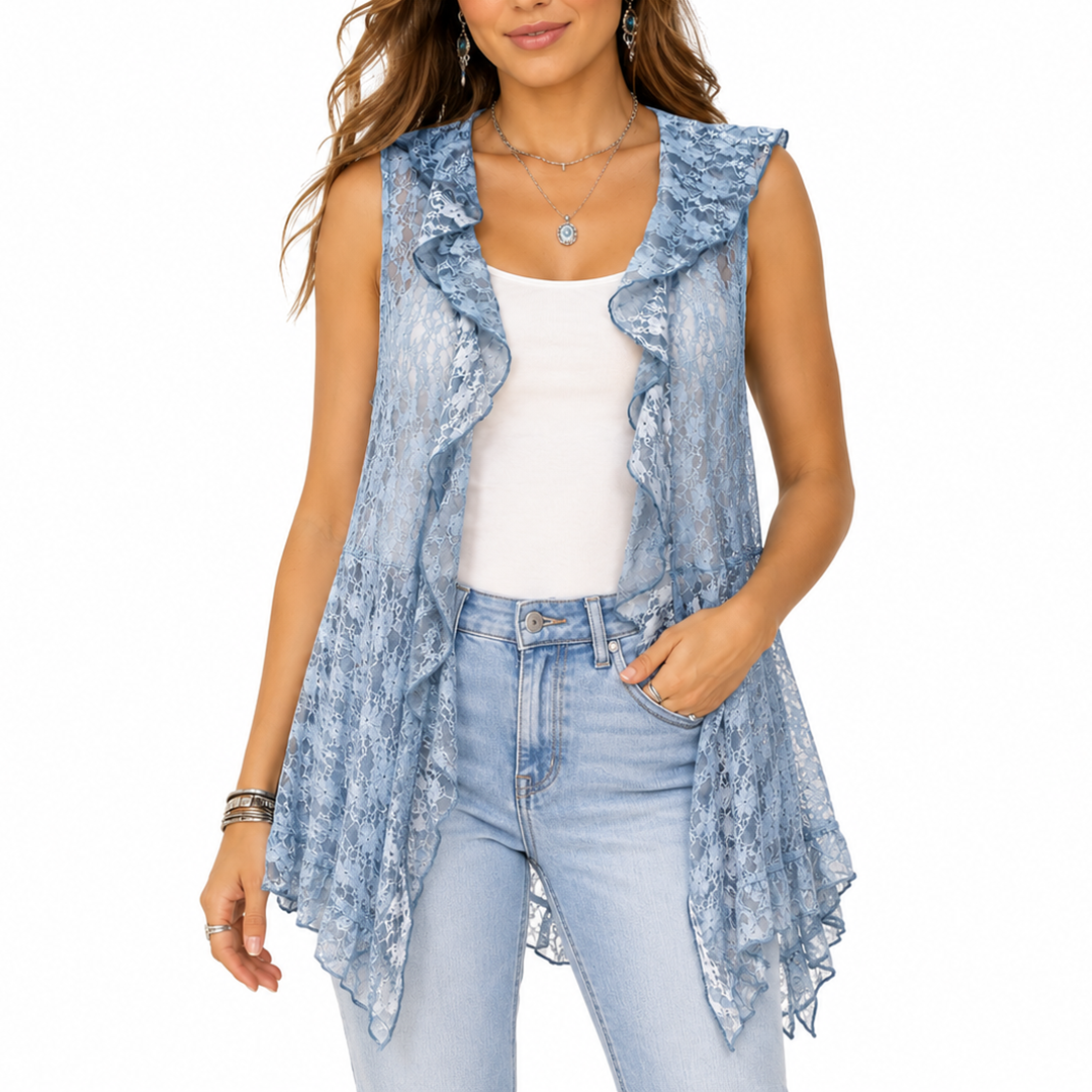 Origami By Vivien Women's Denim Mesh Sleeveless Duster