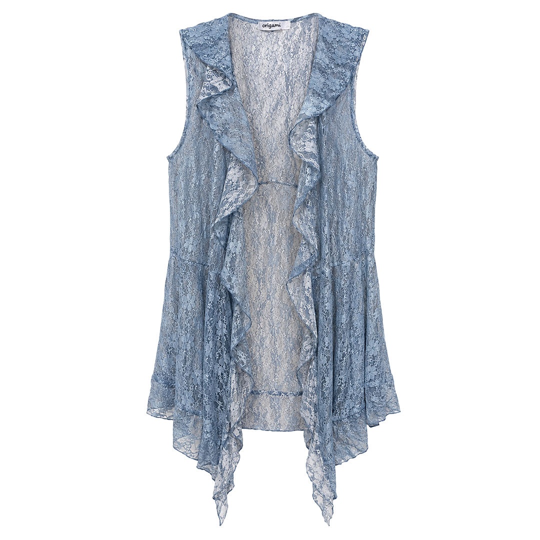 Origami By Vivien Women's Denim Mesh Sleeveless Duster