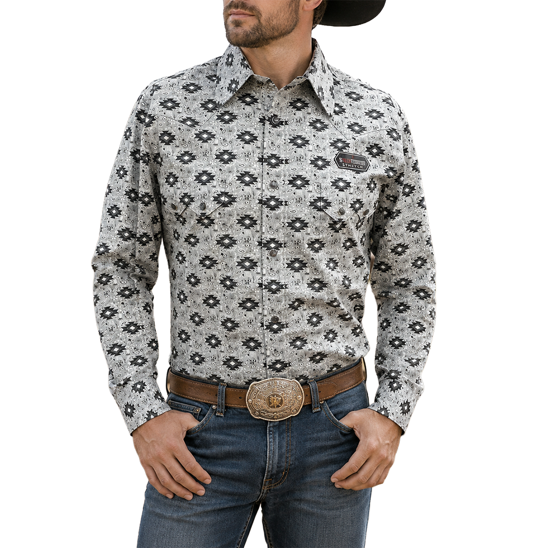 Rock & Roll Denim Men's Aztec Print Long Sleeve Snap Shirt