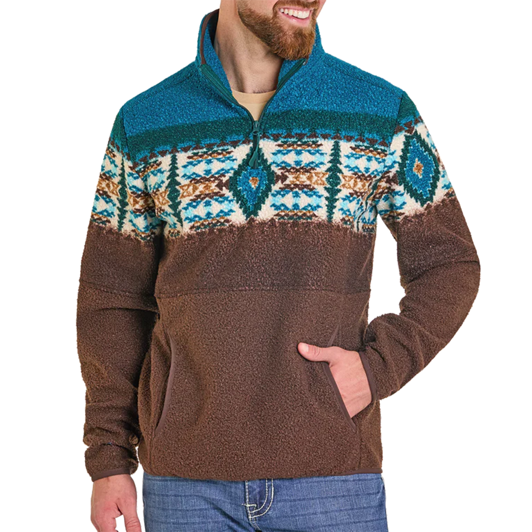 Powder River Outfitters Men's Aztec Border Berber Quarter Zip Pullover