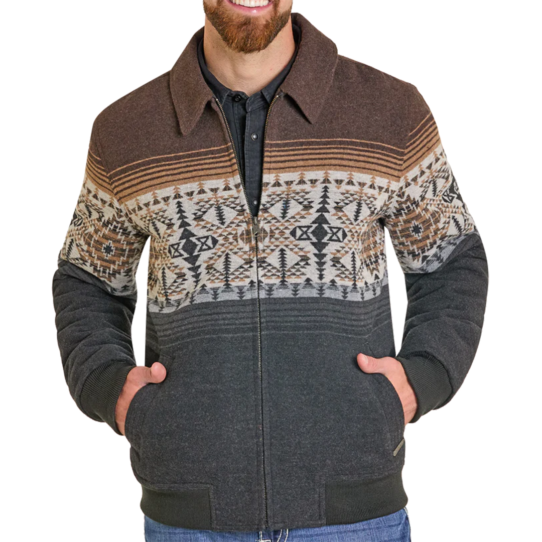 Panhandle Men's Pueblo Aztec Border Jacquard Bomber Jacket
