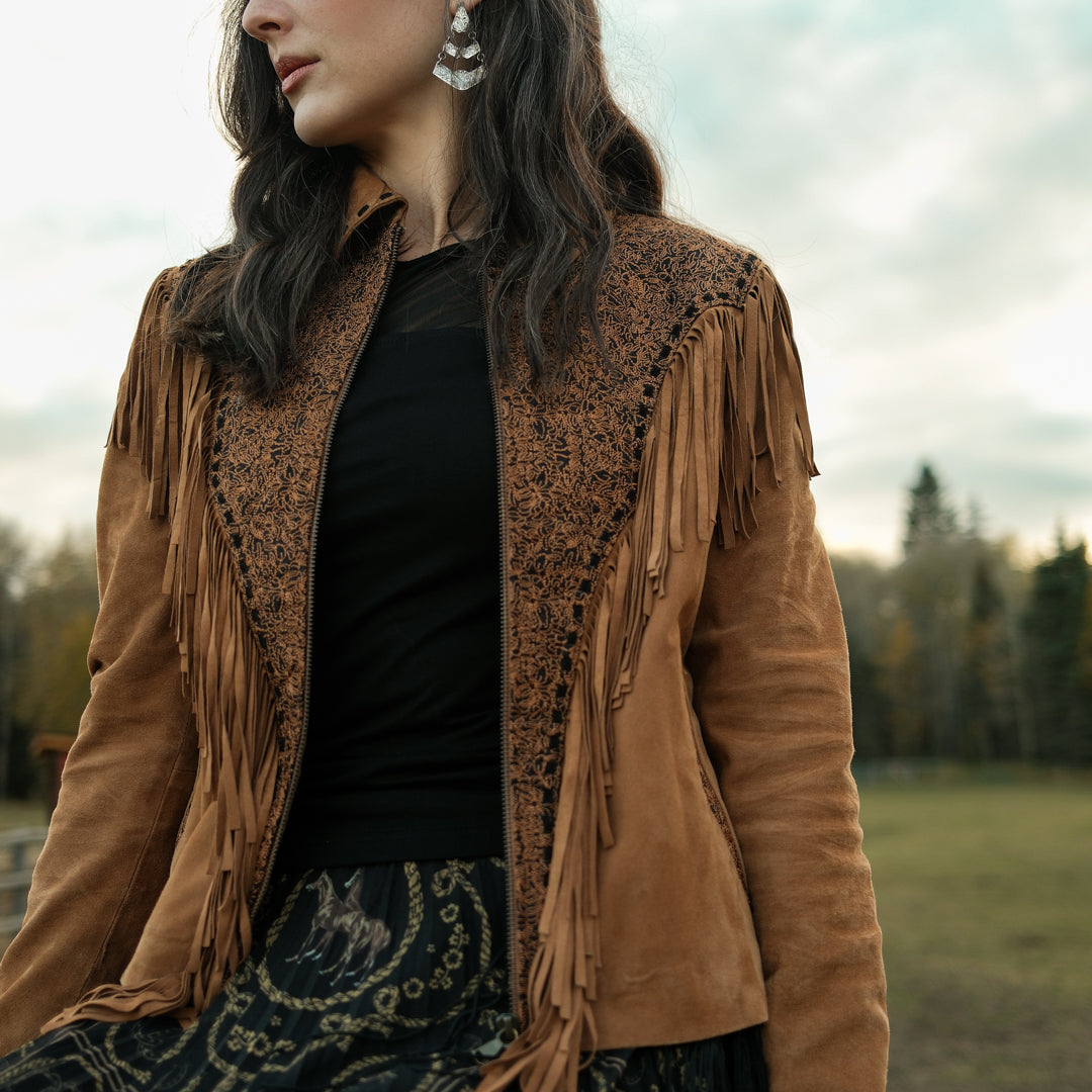 Scully Women's Tan Fringe Suede Jacket