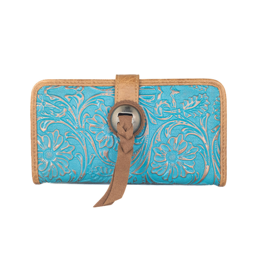 Justin Women's Floral Tooled Turquoise Slim Wallet